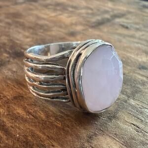 Silpada sterling silver ring with faceted pink rose glass stone